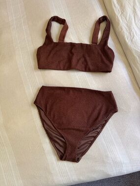 Show Me Your MuMu Chocolate Brown Textured High-Waist Bikini